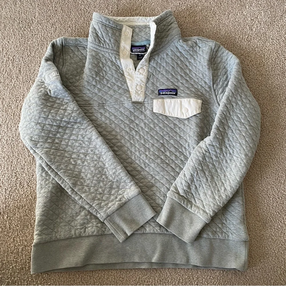 Patagonia Organic Cotton Quilted Snap T Pullover Sweater Green | Size M Women’s - Picture 1 of 4